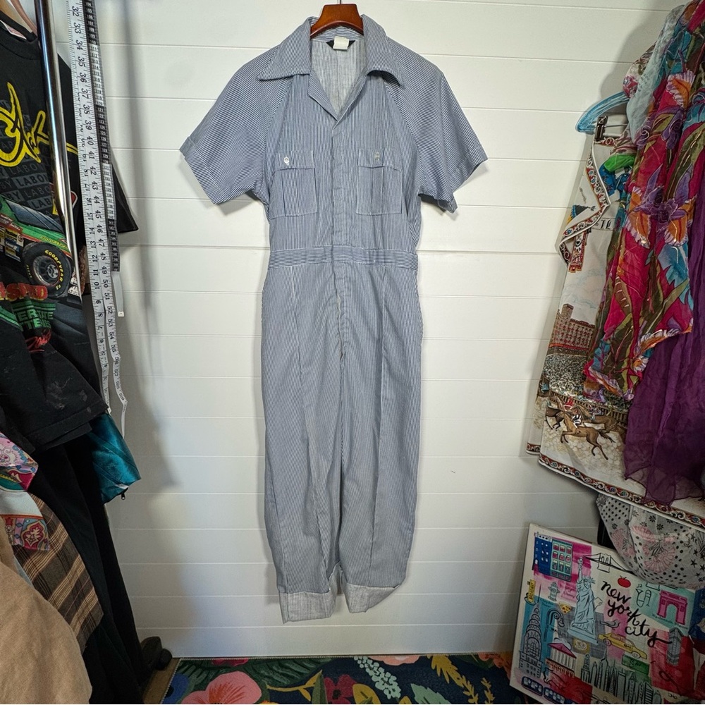 Vintage Sears Work & Leisure coveralls Blue White Striped size 40R